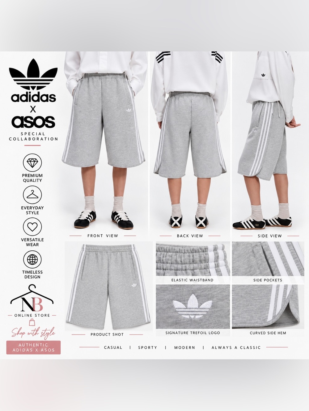 adidas Originals × ASOS oversized longline sweat shorts in grey